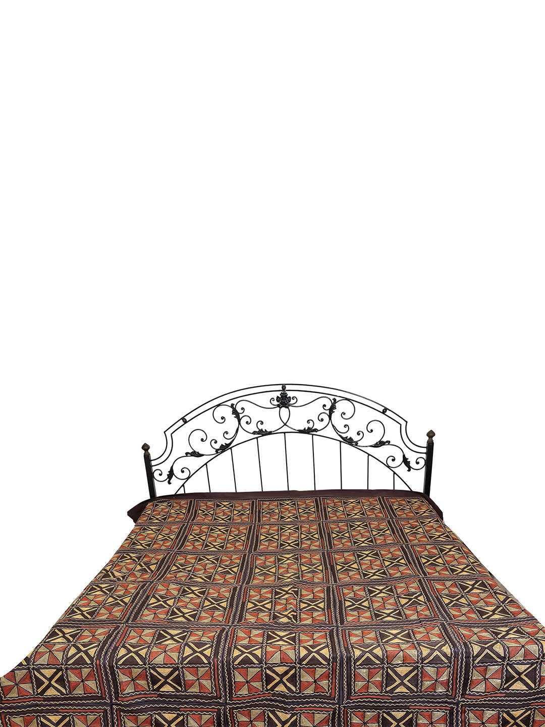 

Exotic India Brown & Red Geometric Cotton 300 TC Queen Bedsheet with Pillow Covers