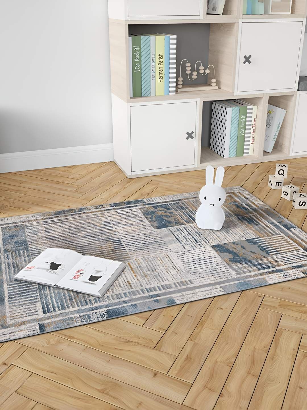 

Sapana Carpet-Mats Cream-Coloured & Grey Abstract Anti-Skid Carpet