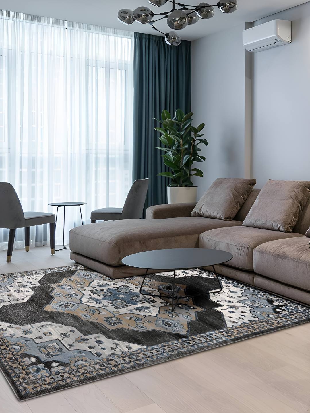 

Sapana Carpet-Mats Grey & White Ethnic Motifs Anti-Skid Carpet