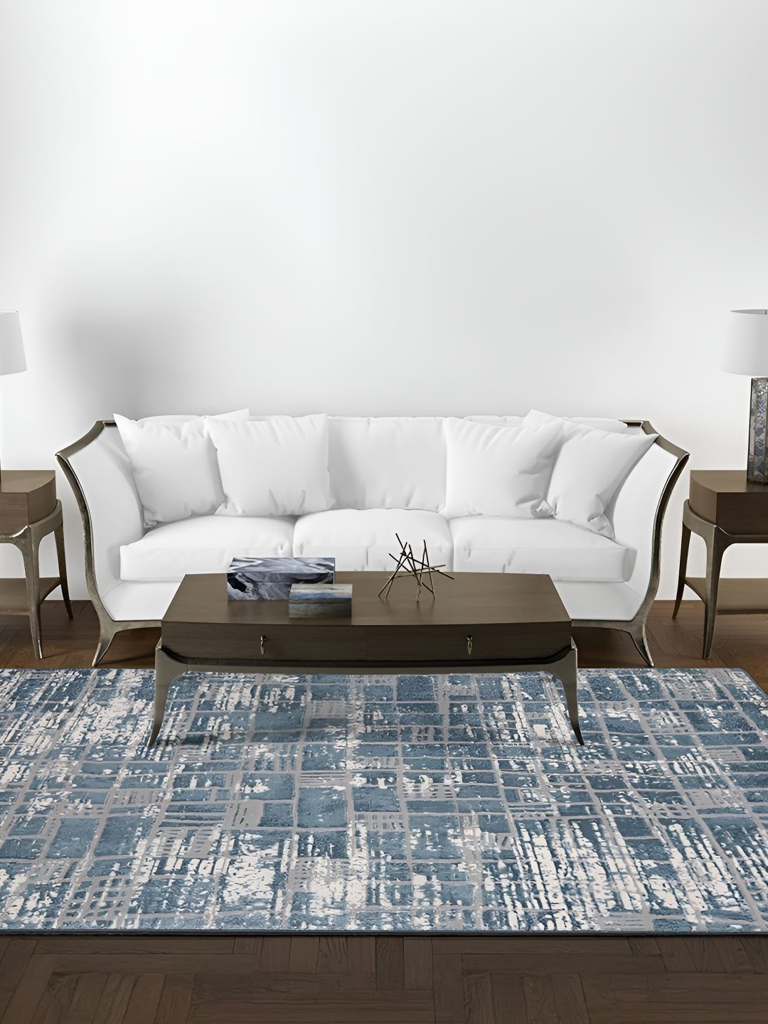 

Sapana Carpet-Mats Blue & White Abstract Anti-Skid Carpet