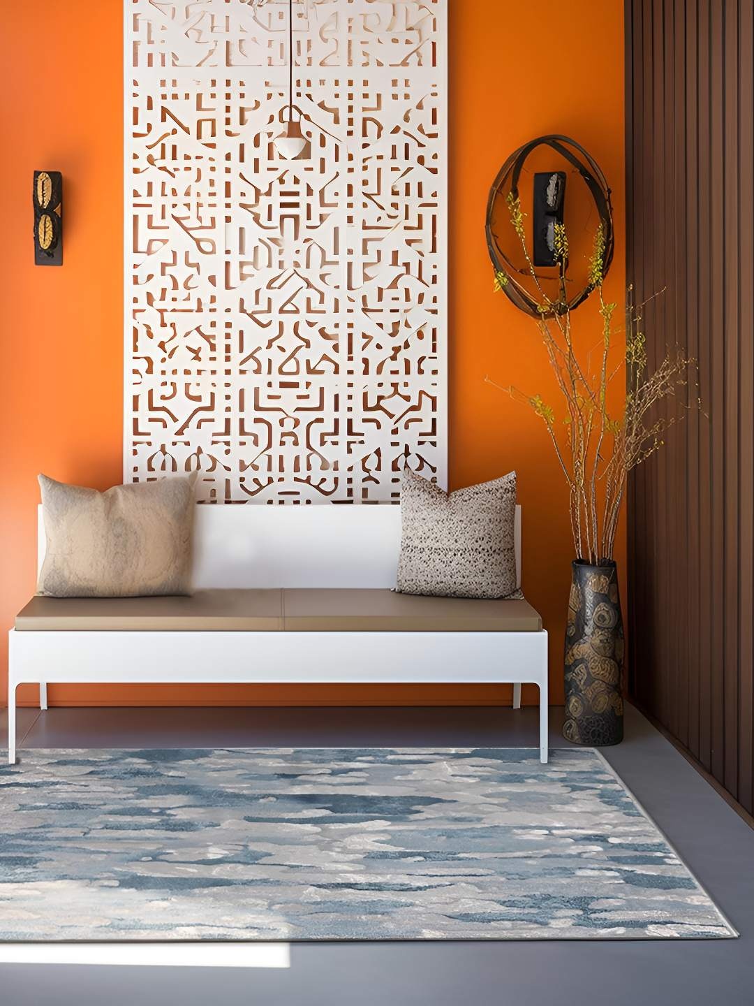 

Sapana Carpet-Mats Cream-Coloured & Blue Abstract Anti-Skid Carpet