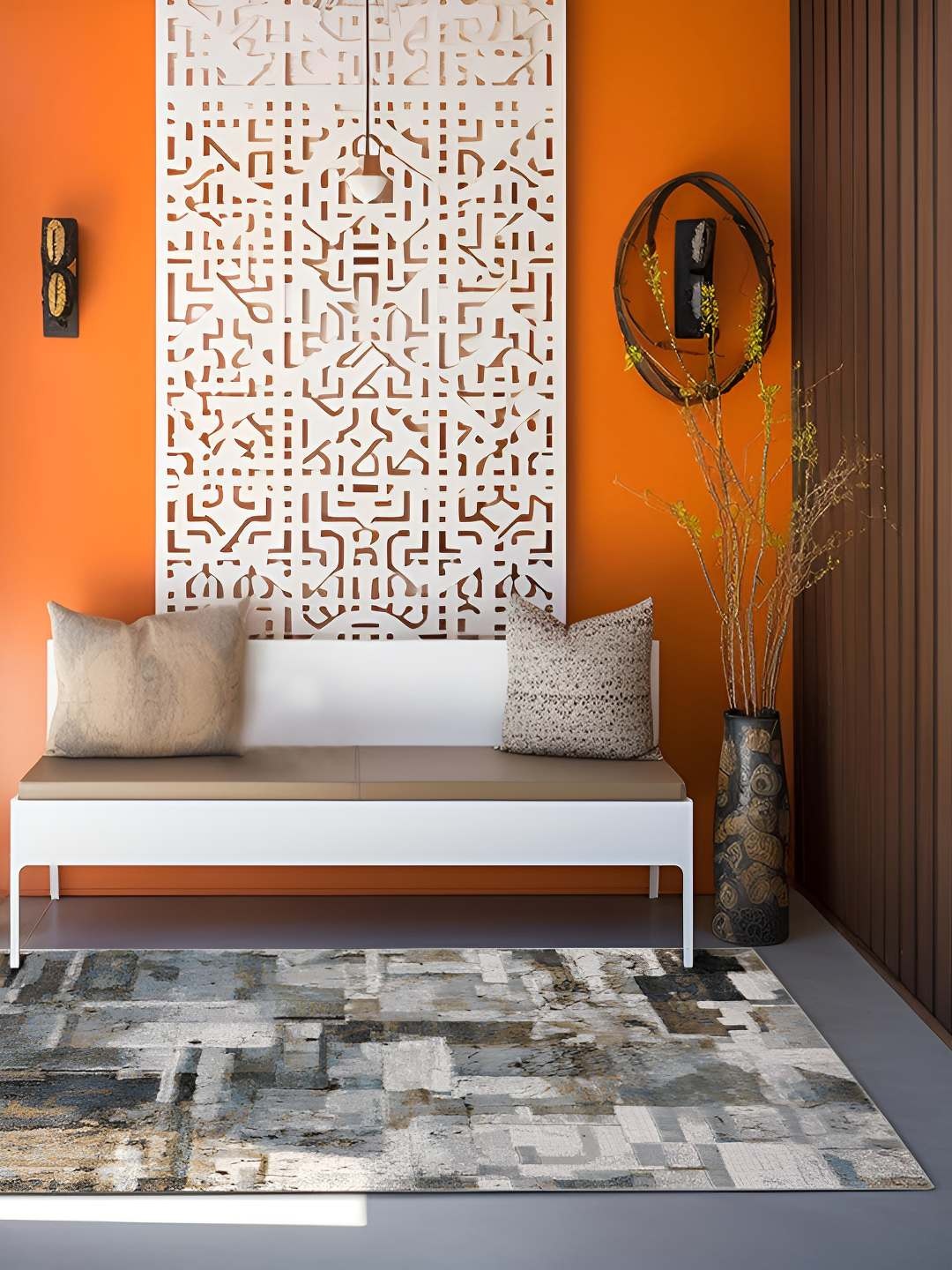 

Sapana Carpet-Mats Beige & Grey Abstract Anti-Skid Carpet