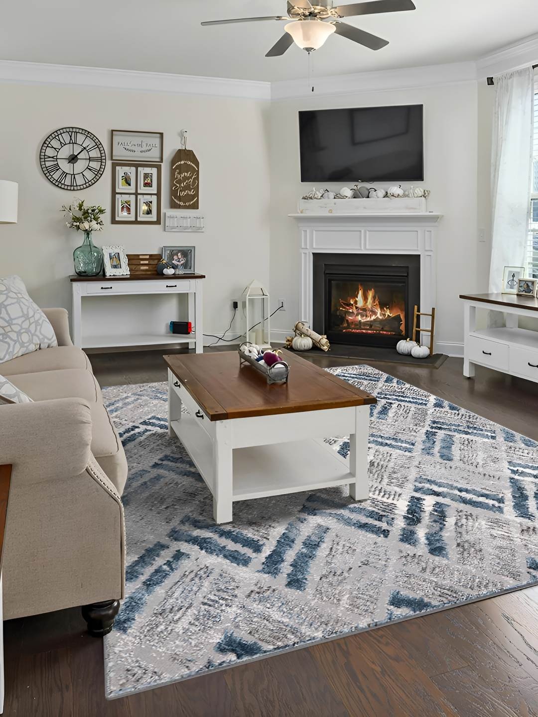 

Sapana Carpet-Mats Cream-Coloured & Blue Abstract Printed Anti-Skid Carpet