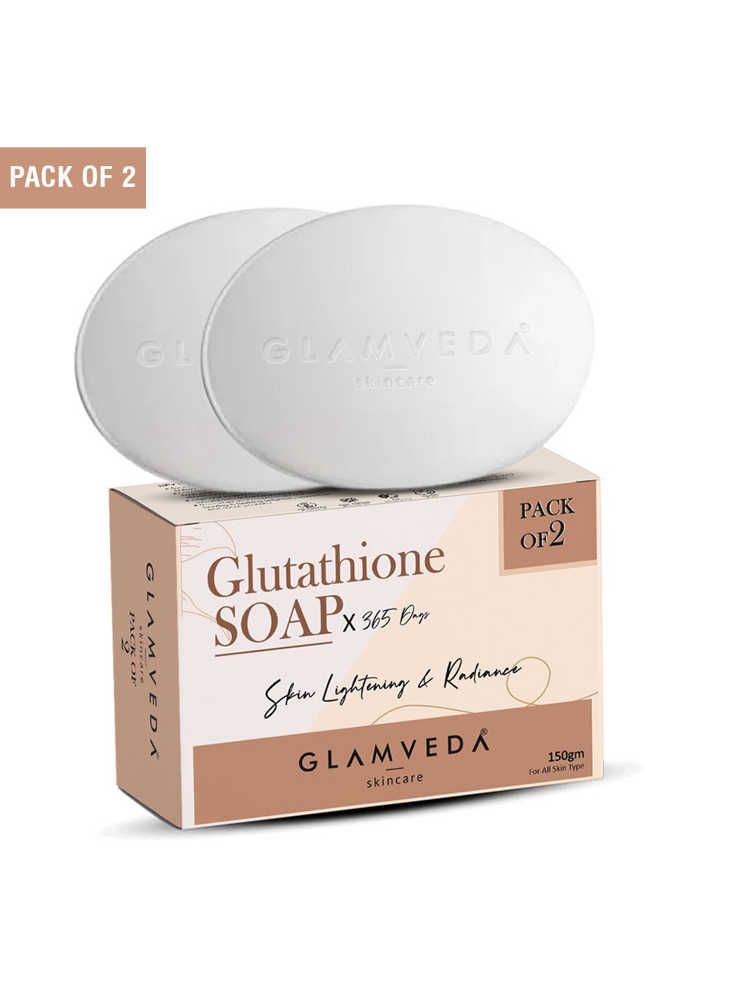 

GLAMVEDA Set Of 2 Glutathione Soap With Kojic Acid - 75g Each, White
