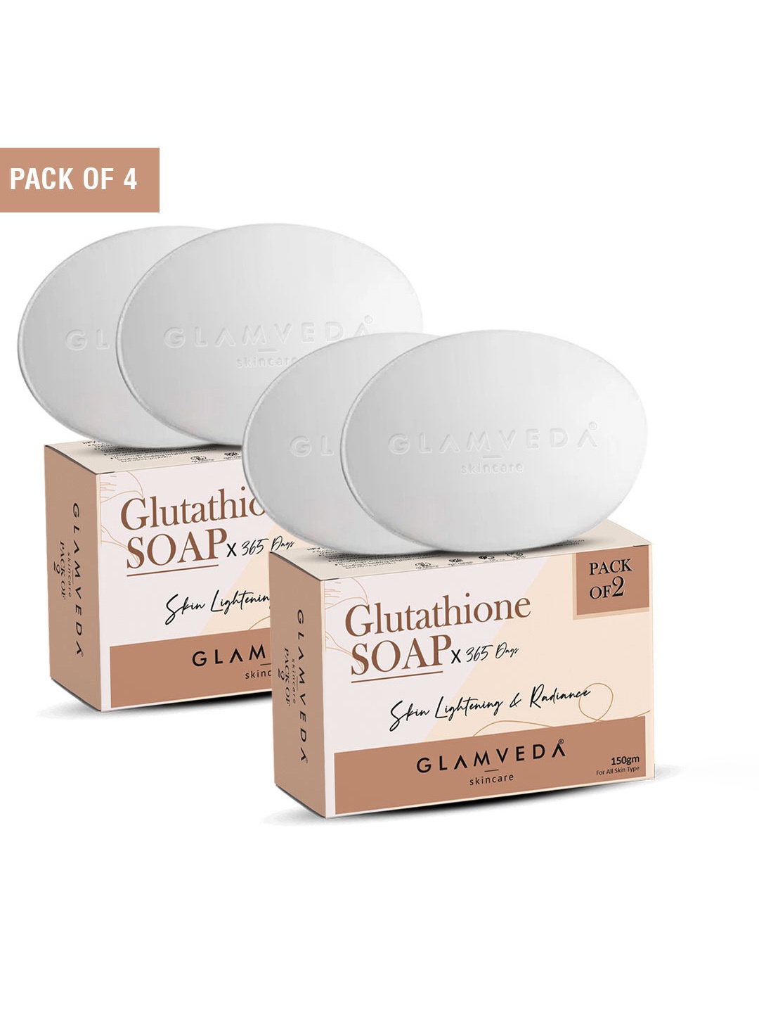 

GLAMVEDA Set Of 4 Glutathione Soap With Kojic Acid - 75g Each, White