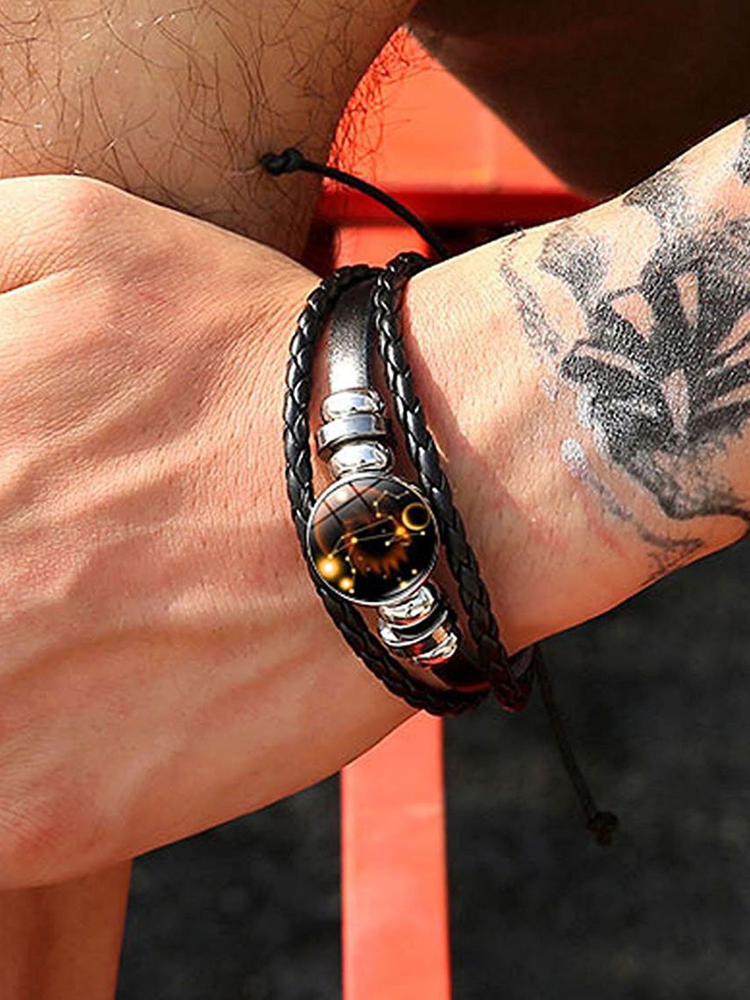

Young & Forever Men Leather Charm Bracelet, Black