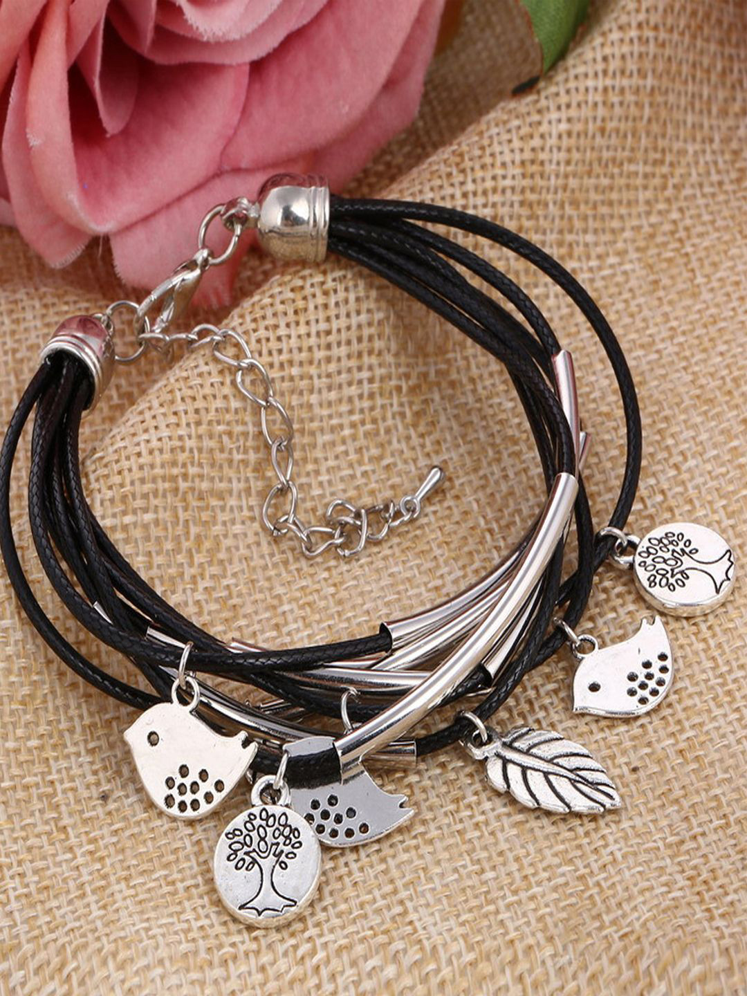 

Young & Forever Leather Charm Bracelet, Silver