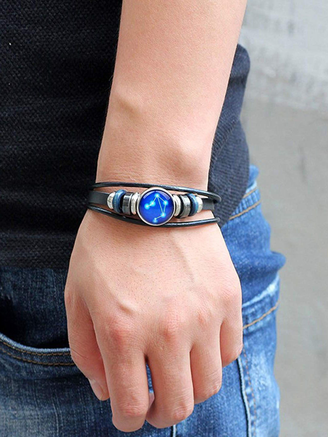 

Young & Forever Men Leather Wraparound Bracelet, Black