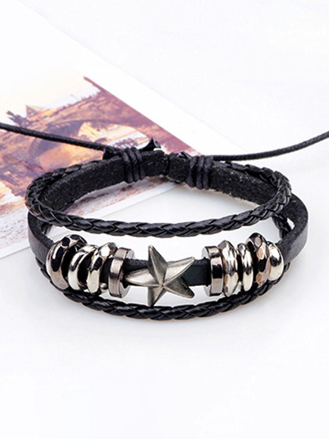

Young & Forever Unisex Set of 6 Leather Multistrand Bracelet, Black