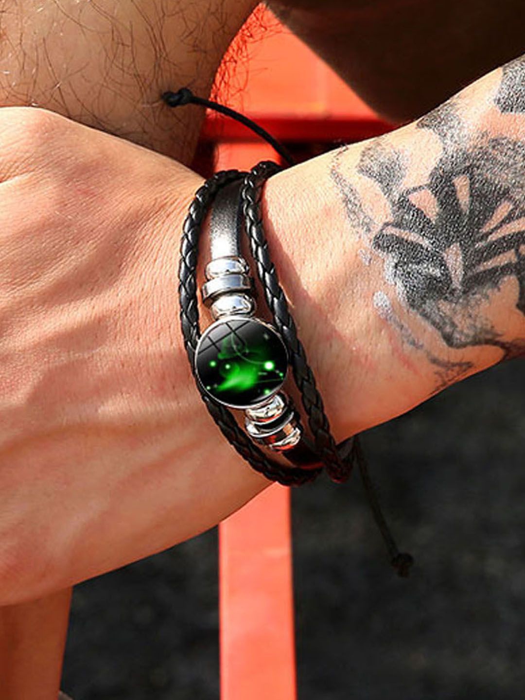 

Young & Forever Men Leather Tribal Wraparound Bracelet, Black