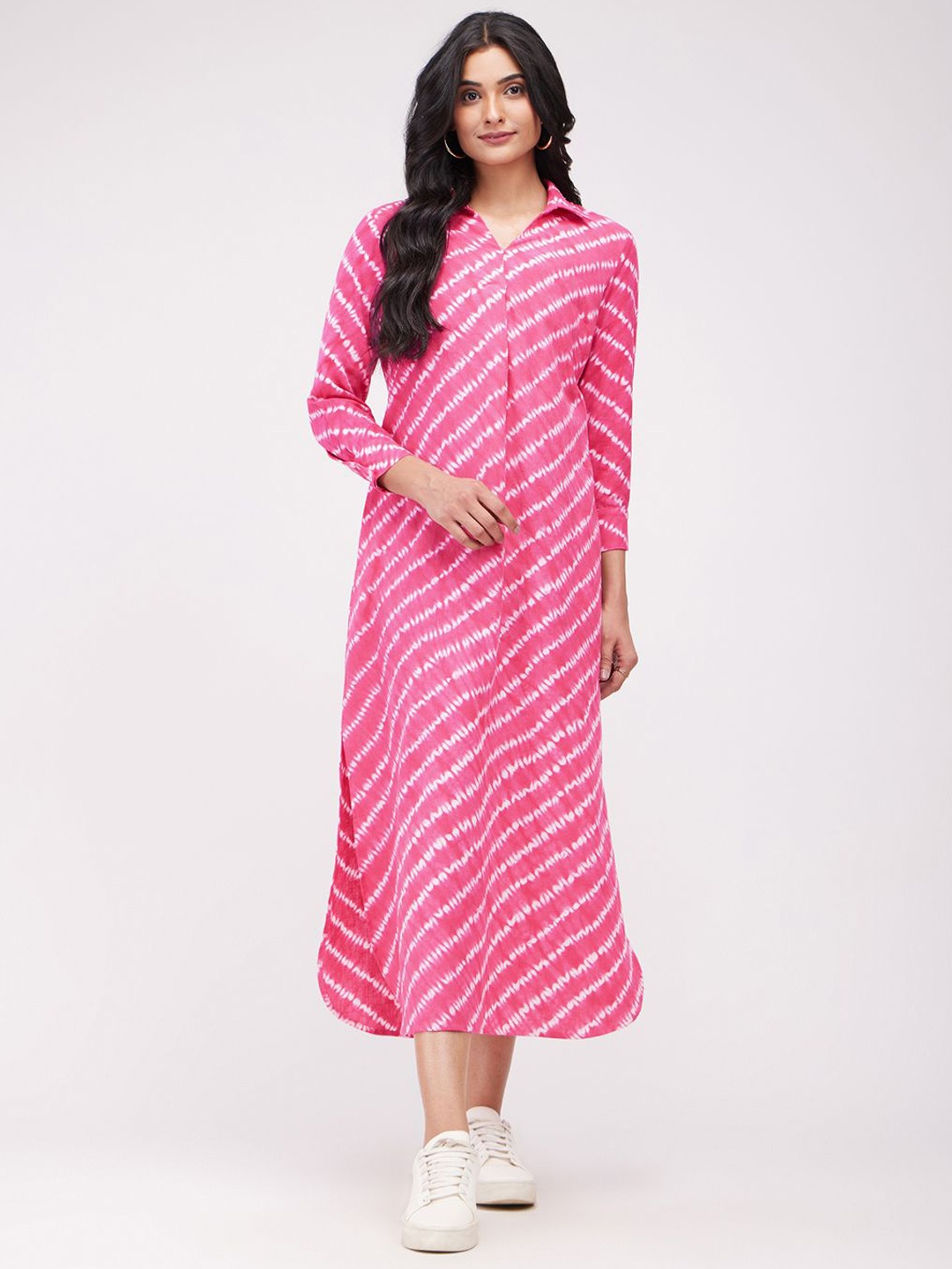 

Pink Fort Tie & Dye Printed Cotton A-Line Midi Dress