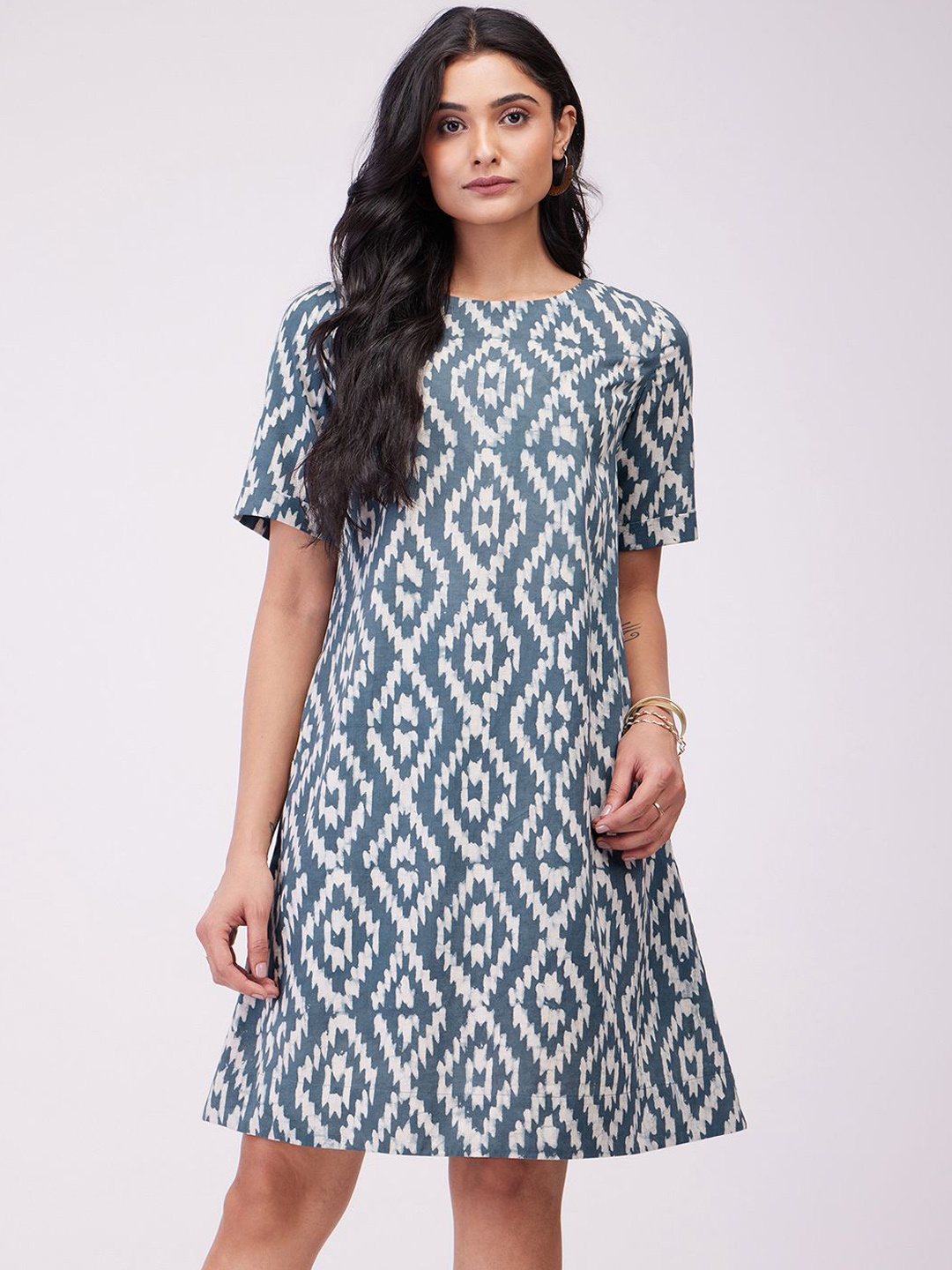 

Pink Fort Ethnic Motifs Print A-Line Dress, Grey