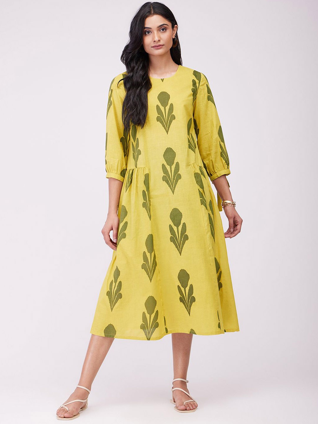 

Pink Fort Floral Print A-Line Midi Dress, Yellow