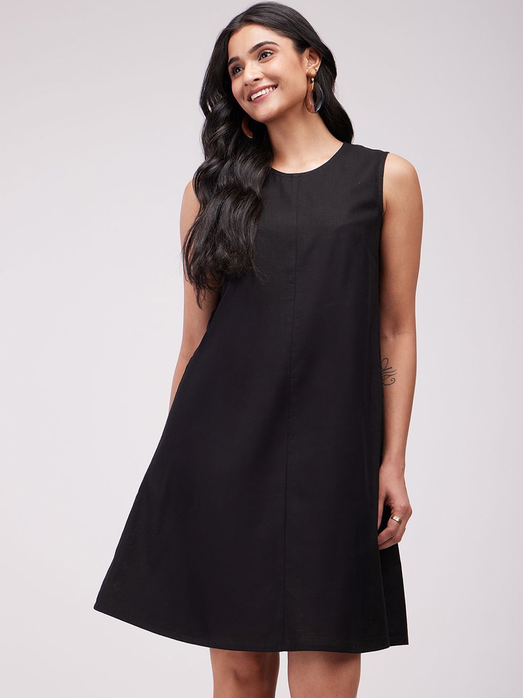 

Pink Fort Cotton A-Line Dress, Black