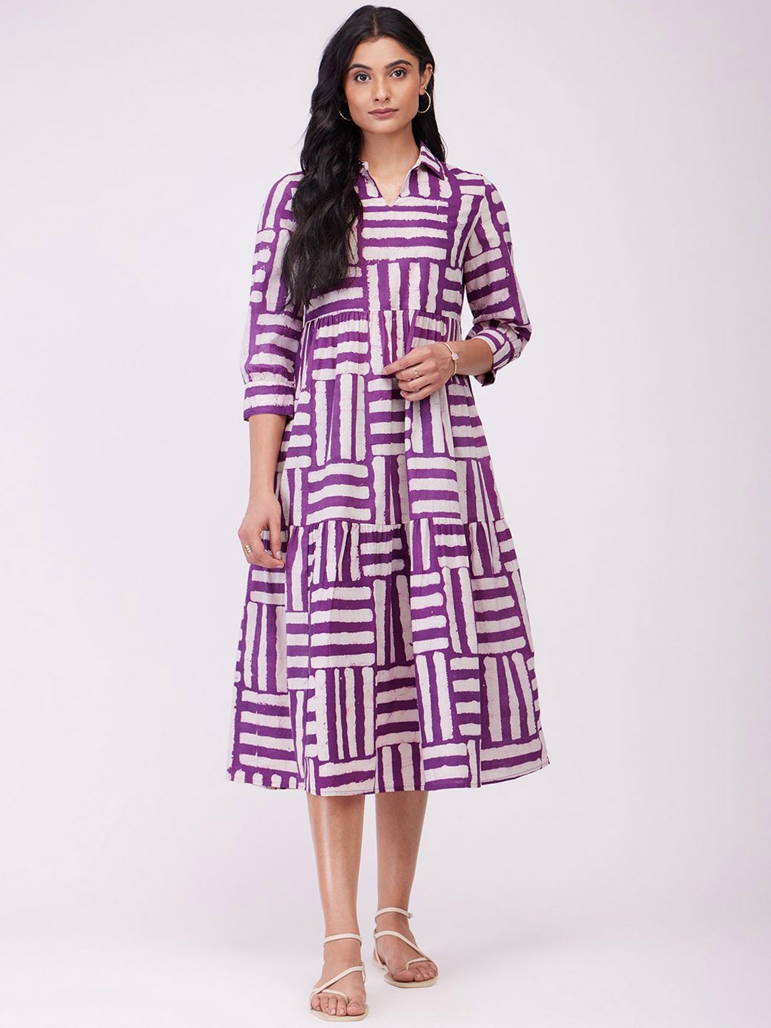 

Pink Fort Striped A-Line Midi Dress, Purple