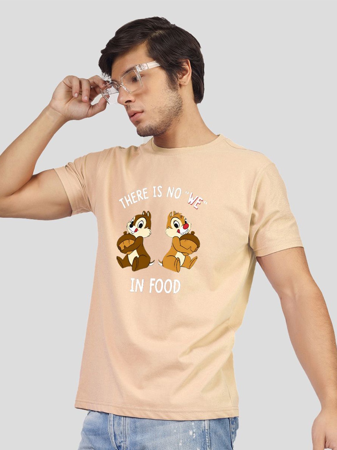 

Greylongg Men Typography Printed Applique T-shirt, Beige