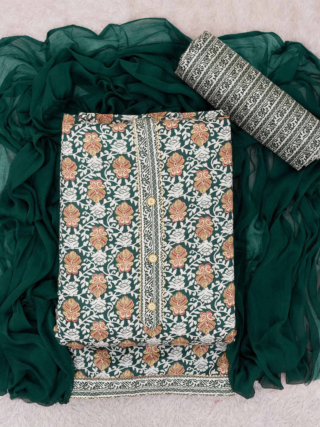 

KALINI Printed Unstitched Dress Material, Teal