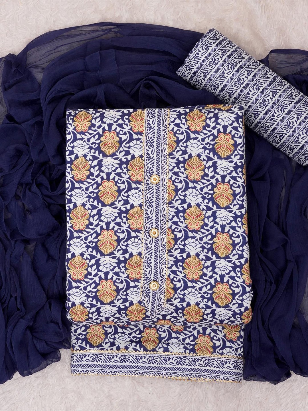 

KALINI Ethnic Motifs Printed Unstitched Dress Material, Blue