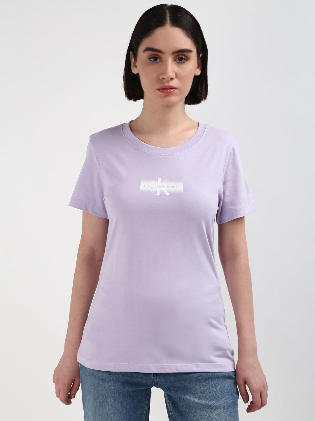 Calvin Klein Jeans Women Solid Round Neck T-shirt, Purple
