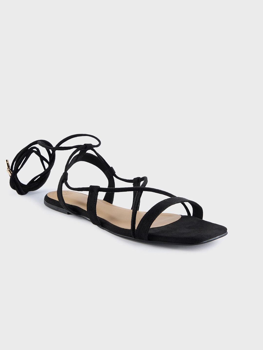 

20Dresses Women Lace-Ups Open Toe Flats, Black