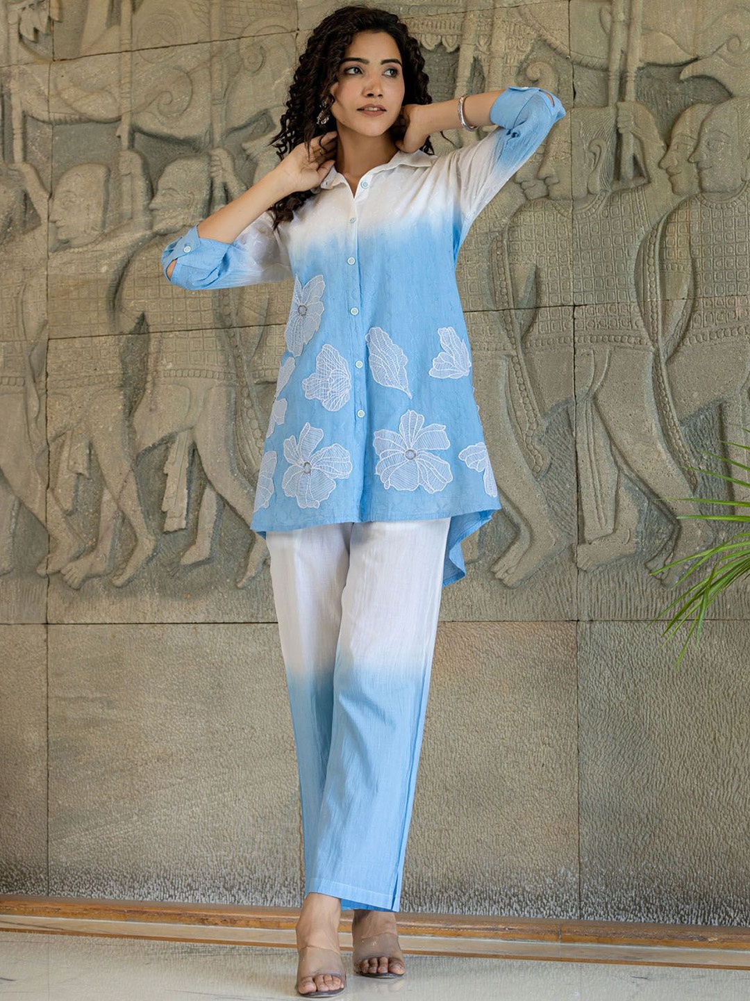 

FASHION DWAR Floral Printed Short Sleeves Shirt &Trousers, Blue