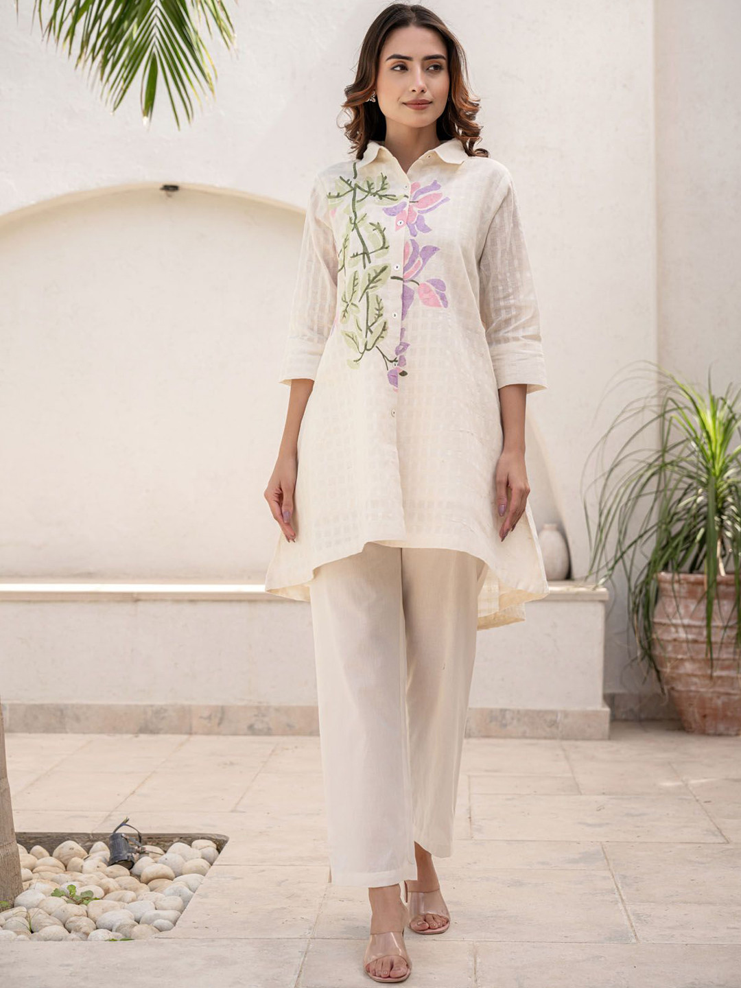 

FASHION DWAR Floral Printed Short Sleeves Shirt &Trousers, White