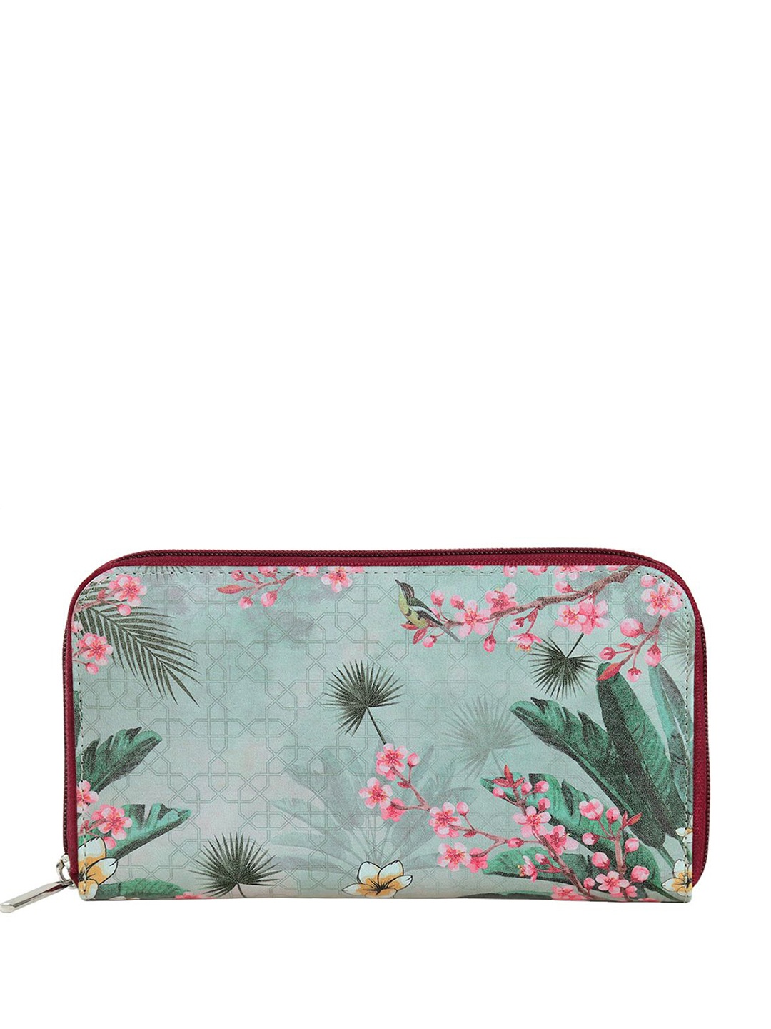 

India Circus by Krsnaa Mehta Unisex Floral Printed Leather Zip Around Wallet, Green