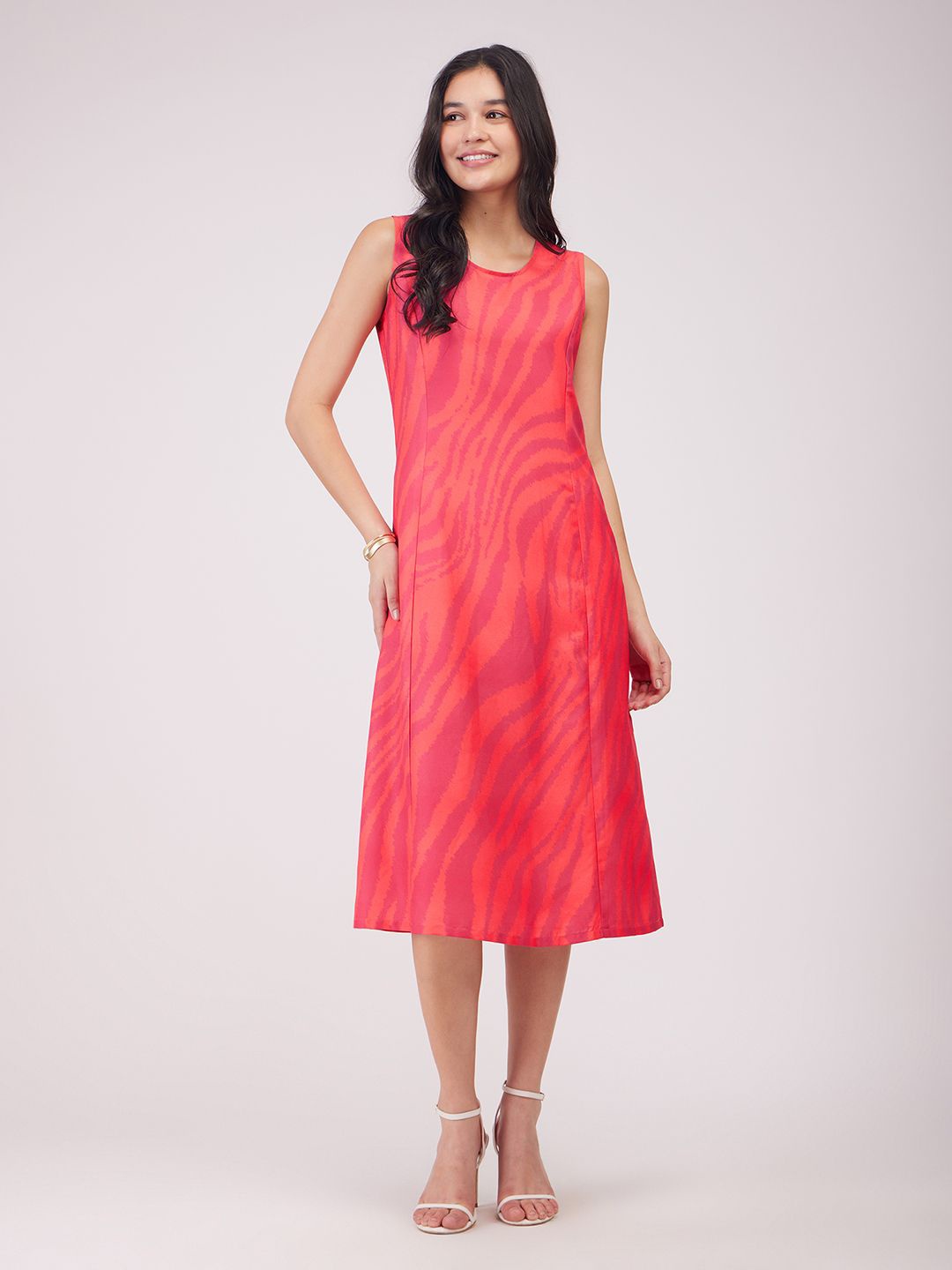 

FableStreet Printed Sleeveless A-Line Midi Dress, Fuchsia