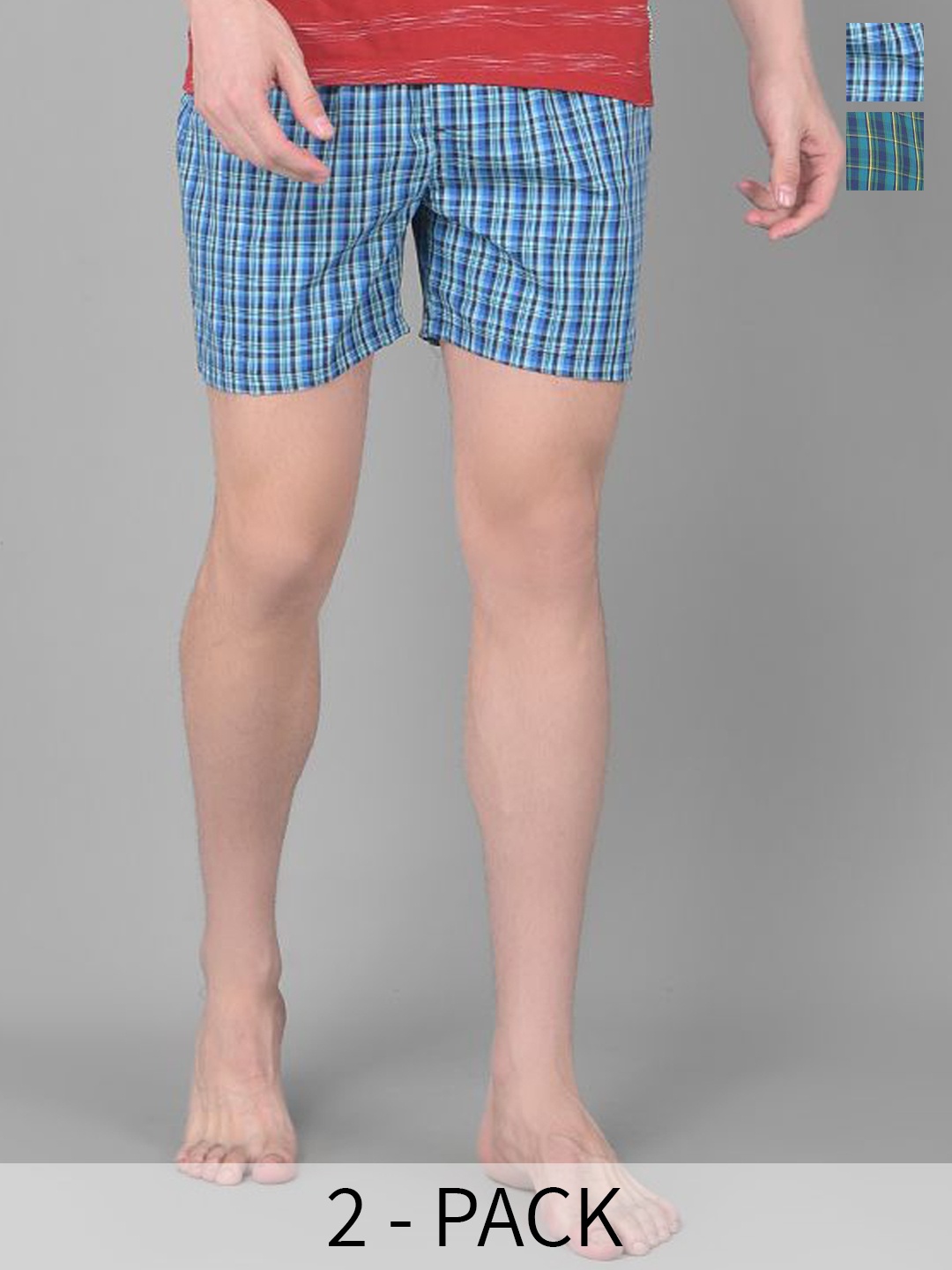 

Force NXT Pack Of 2 Checked Pure Cotton Boxers MNAL-582-Pocket-CHECKS 4/5, Green
