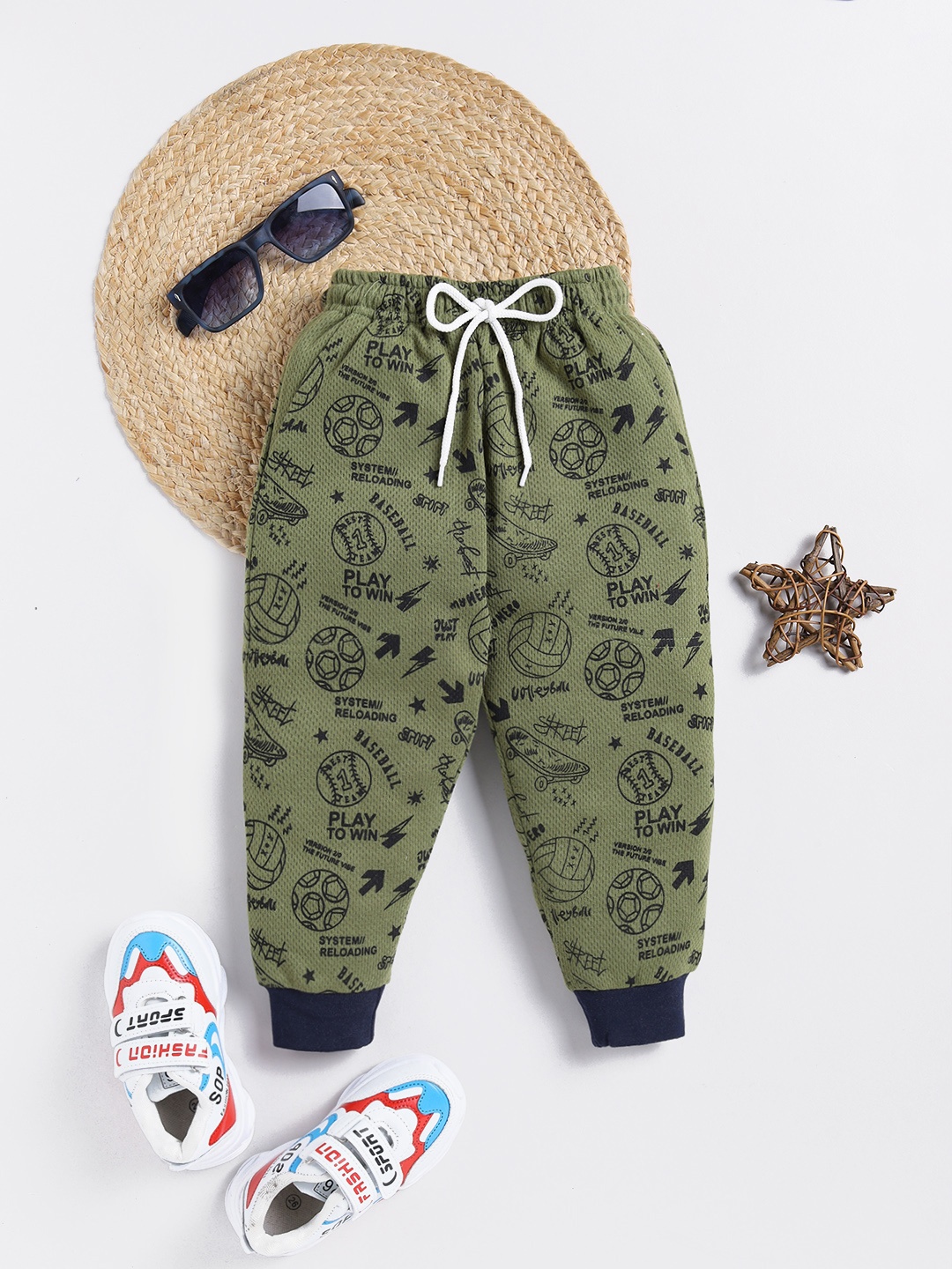 

Here&Now X Game Begins Boys Printed Cotton Joggers, Green