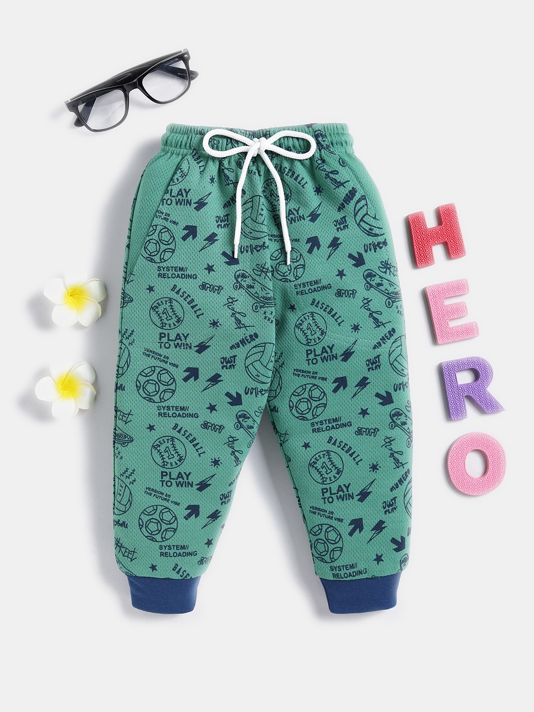 

Here&Now X Game Begins Boys Printed Cotton Joggers, Green