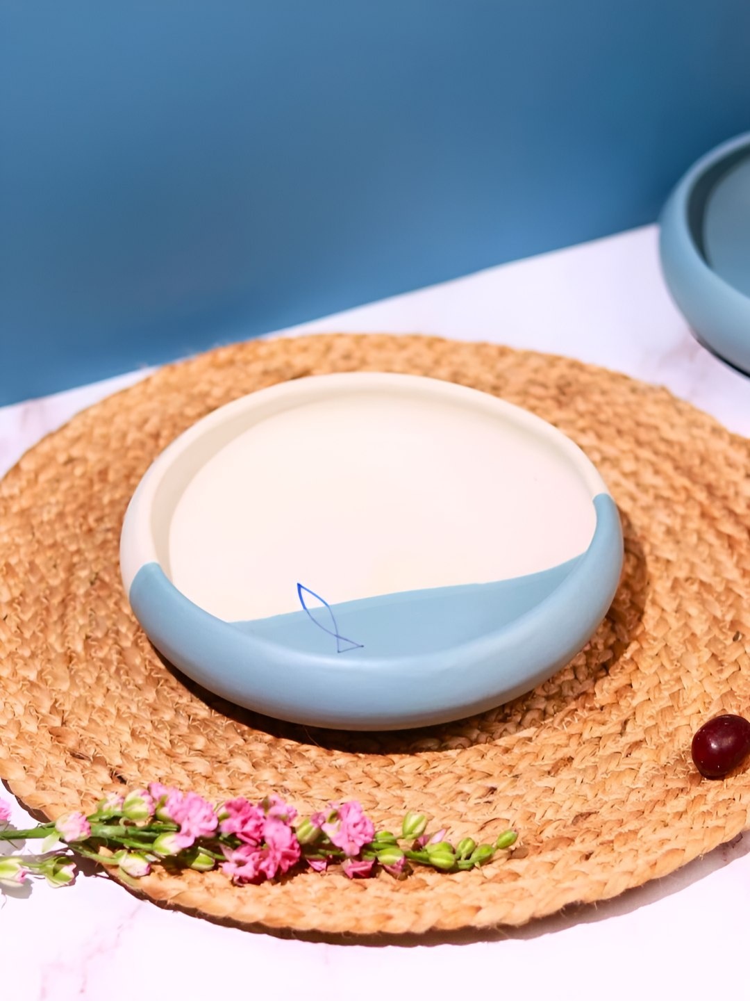 

WEAVING HOMES White & Blue 2 Pieces Printed Ceramic Serving Bowls