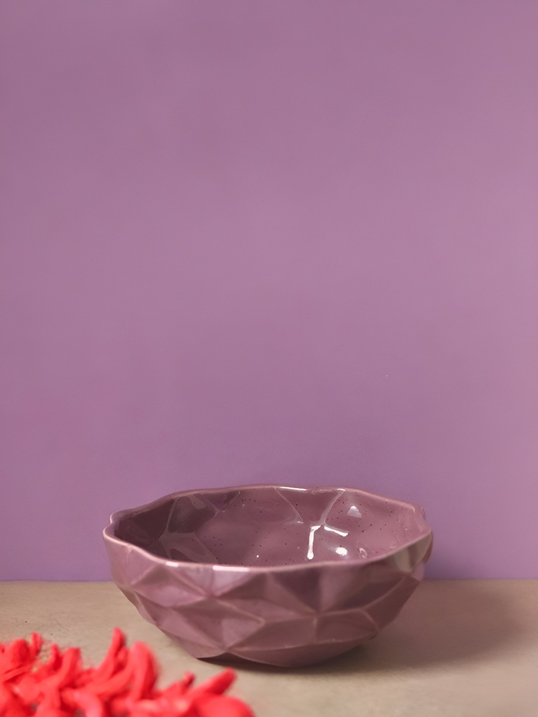 

WEAVING HOMES Purple Textured Ceramic Glossy Finished Bowl