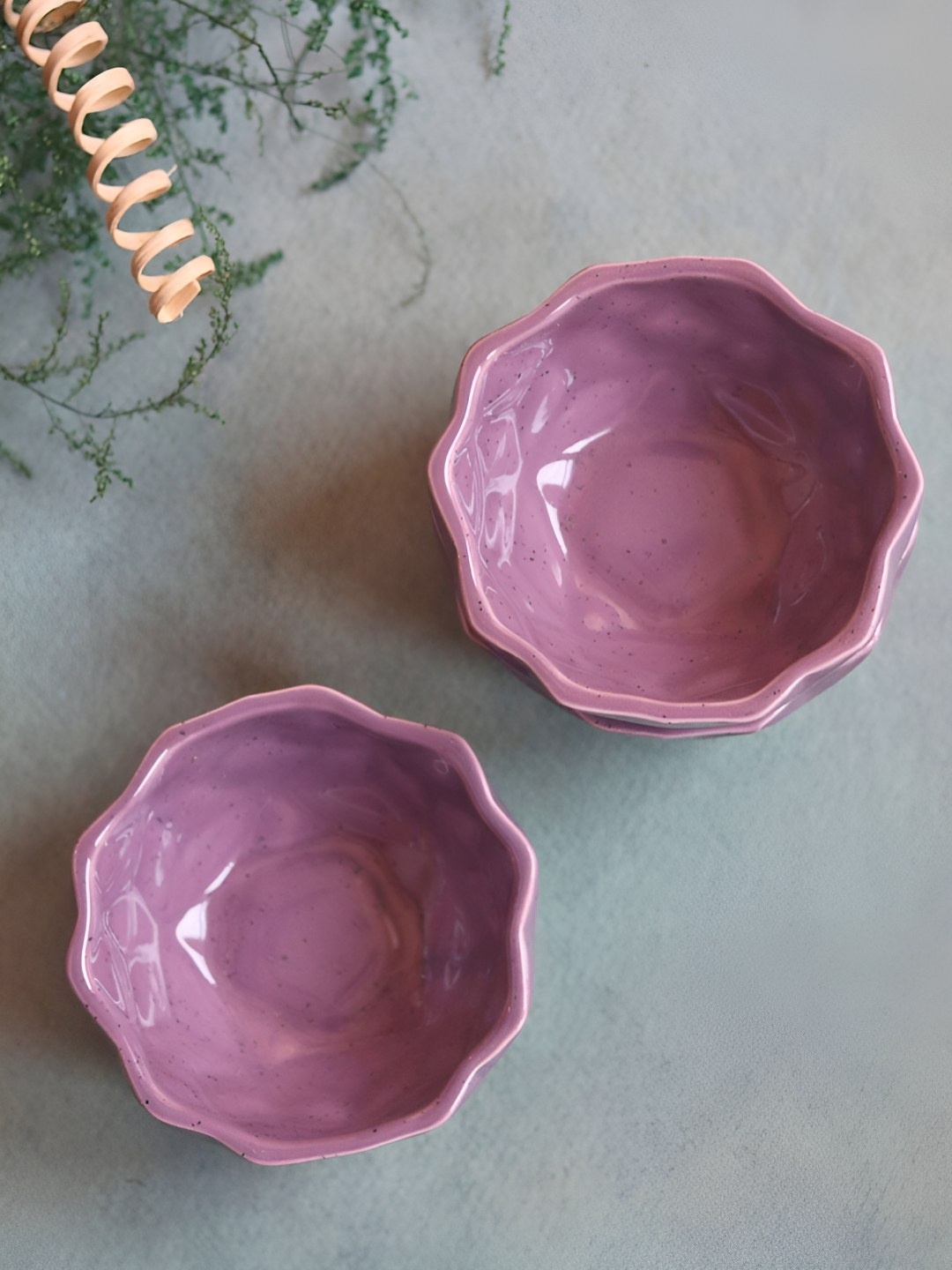 

WEAVING HOMES Purple 2 Pieces Textured Ceramic Glossy Finished Bowls