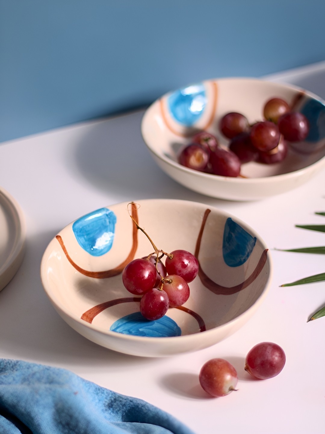 

WEAVING HOMES Blue & Brown 2 Pieces Printed Ceramic Glossy Finished Serving Bowls