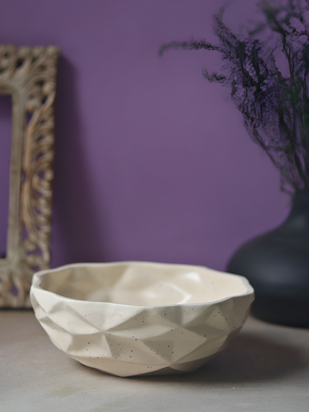 

WEAVING HOMES White Textured Diamond Design Ceramic Serving Bowls