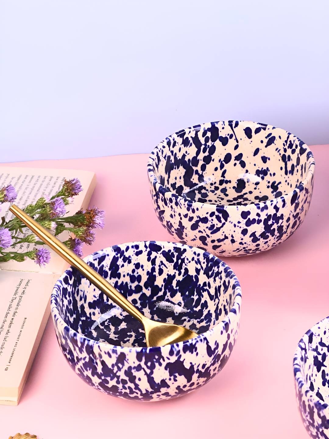 

WEAVING HOMES Off White & Blue 2 Pieces Printed Ceramic Glossy Finished Bowls