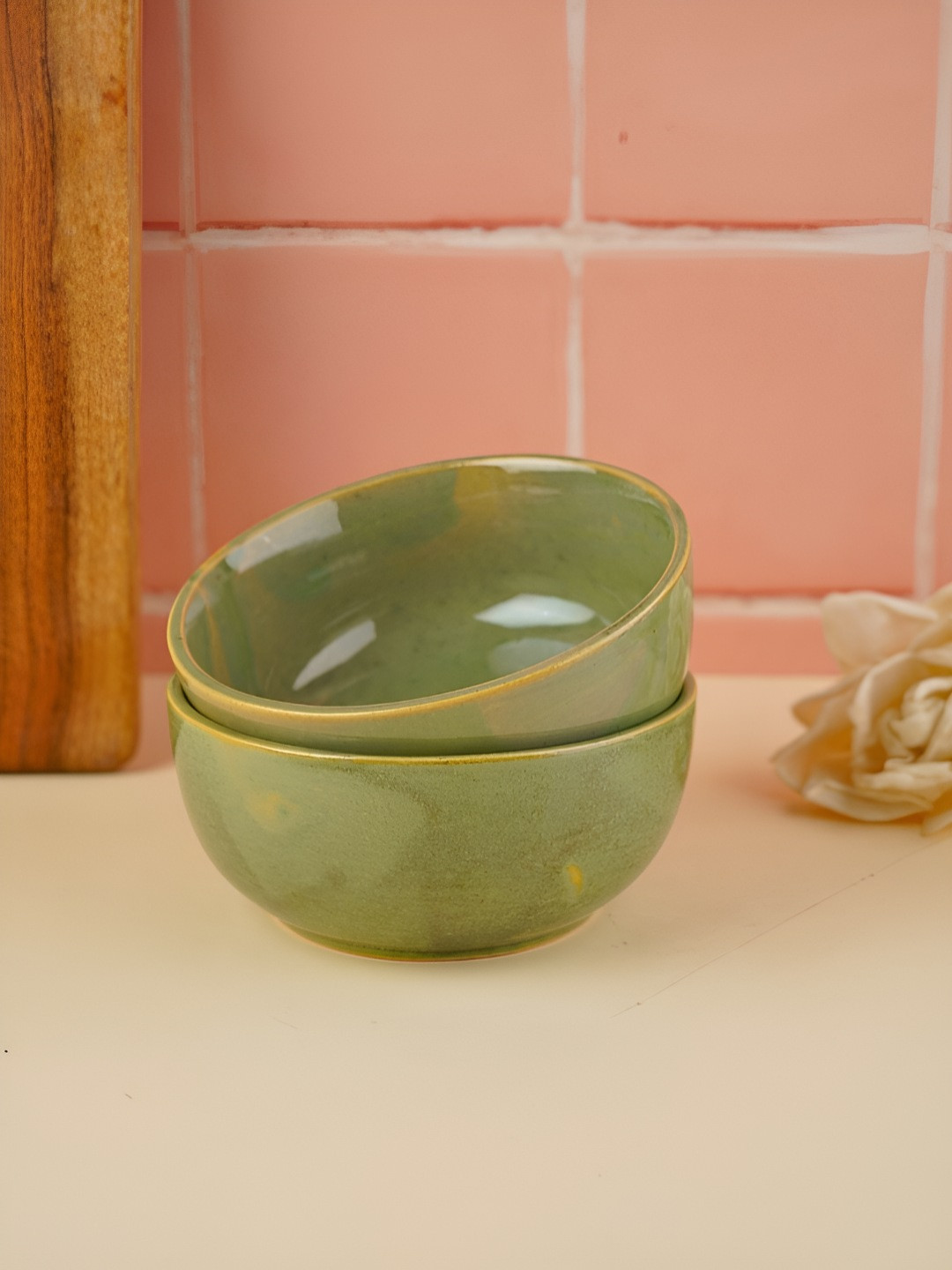 

WEAVING HOMES Green 2 Pieces Dishwasher & Microwave Safe Ceramic Bowls