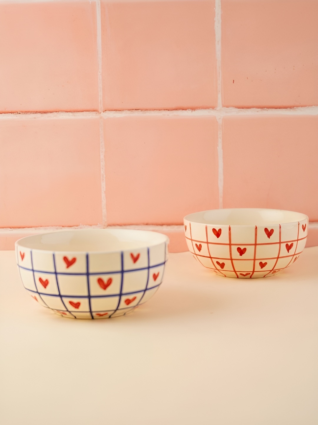 

WEAVING HOMES White & Red 2 Pieces Printed Ceramic Glossy Finished Bowls