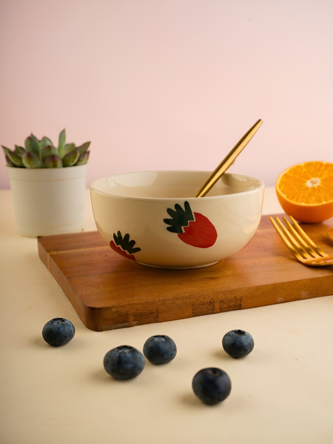 

WEAVING HOMES White & Red Printed Dishwasher & Microwave Safe Ceramic Serving Bowl