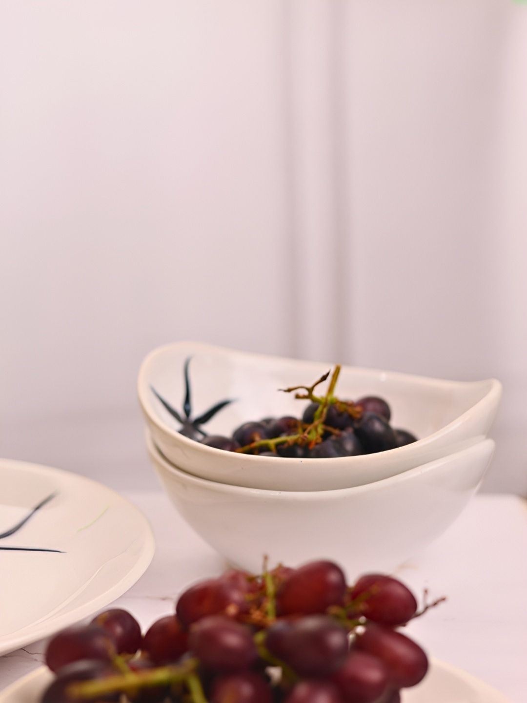 

WEAVING HOMES White & Black 2 Pieces Printed Ceramic Glossy Finished Serving Bowls