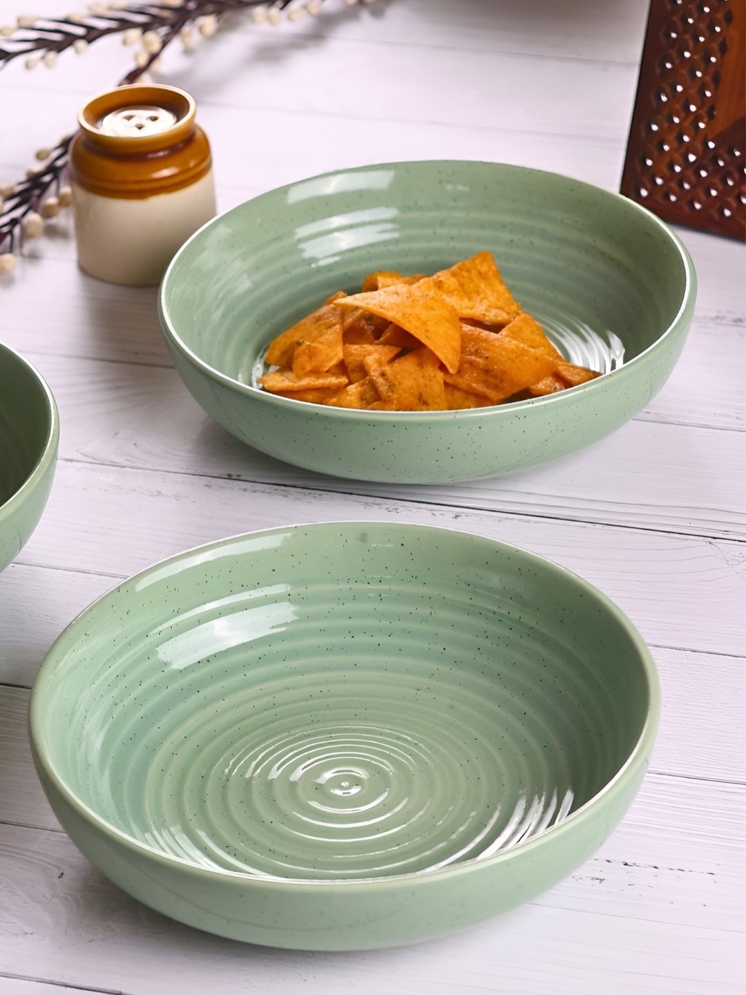 

WEAVING HOMES 2 Pcs Sage Green 2 Pieces Dishwasher Safe Ceramic Serving Bowls
