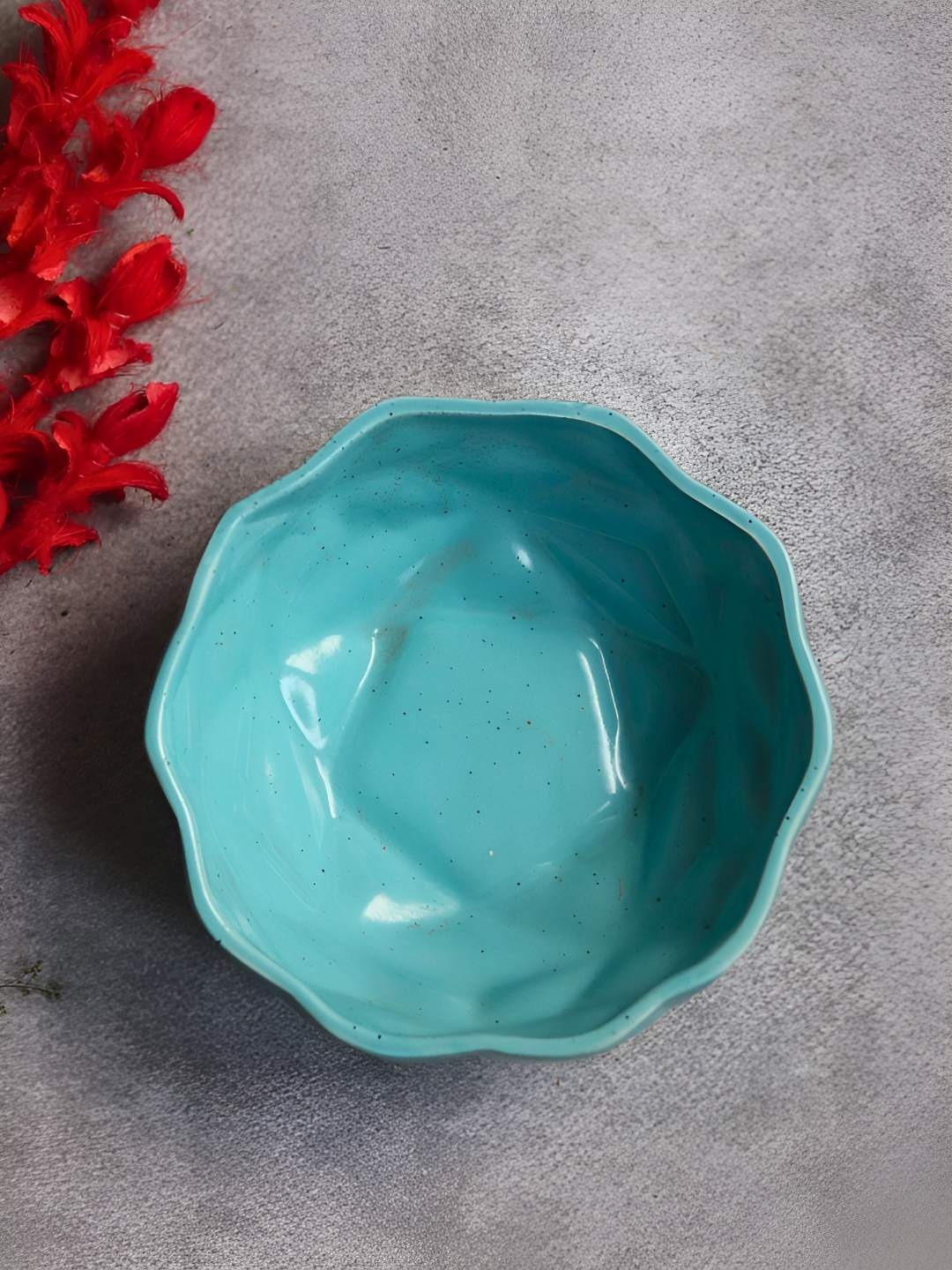 

WEAVING HOMES Blue Textured Microwave Safe Glossy Ceramic Serving Bowl