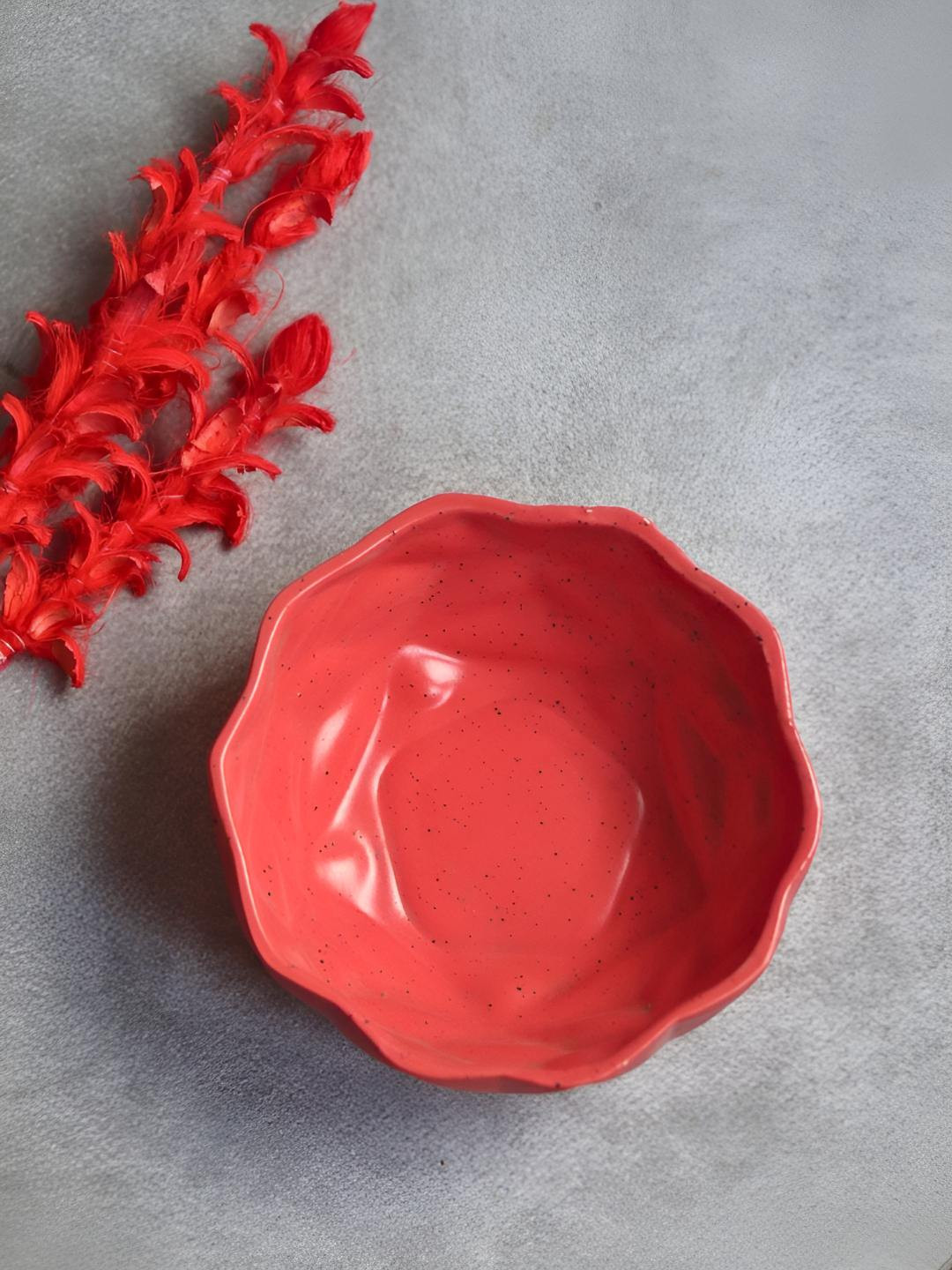 

WEAVING HOMES Red Textured Dishwasher Safe Ceramic Large Bowl