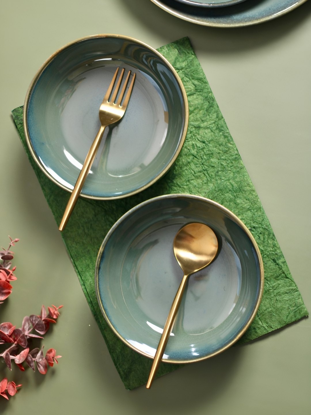 

EAVING HOMES Green 2 Pieces Ceramic Dinner Serving Bowls