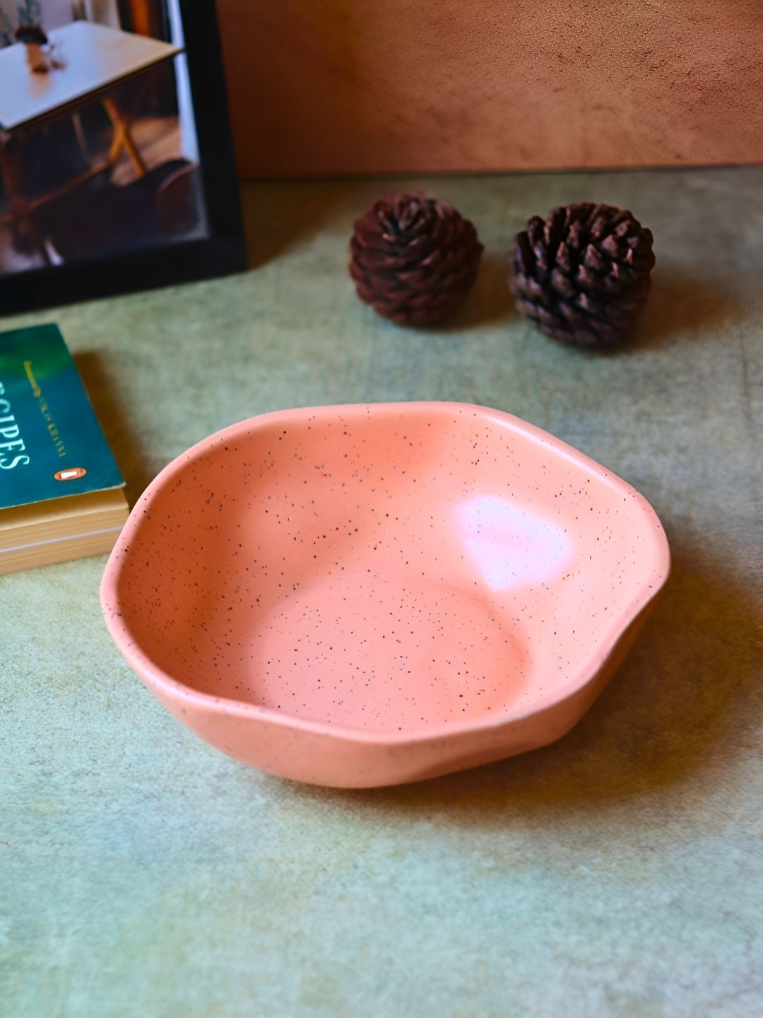 

WEAVING HOMES Peach Printed Ceramic Glossy Finished Serving Bowl