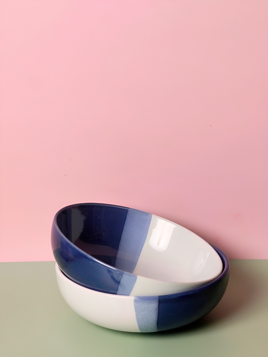 

WEAVING HOMES Blue & White 2 Pieces Printed Ceramic Glossy Finished Serving Bowls