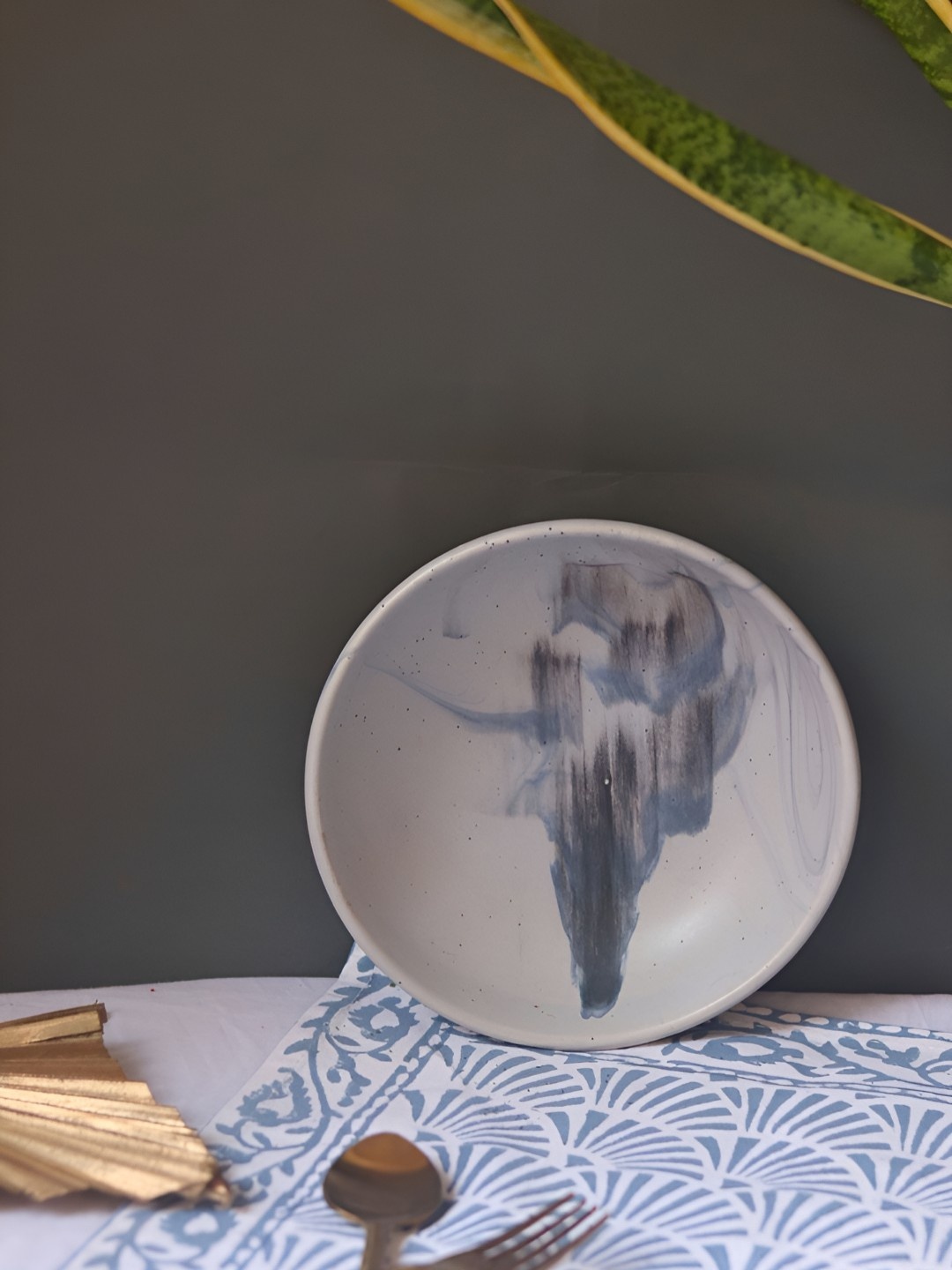 

WEAVING HOMES Blue & Grey Printed Dishwasher Safe Ceramic Serving Bowl