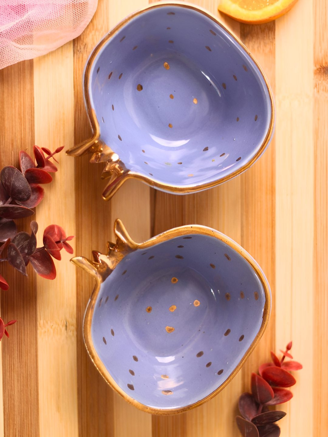 

WEAVING HOMES Lavender & Gold Toned 2 Pieces Printed Ceramic Ice Cream Serving Bowls