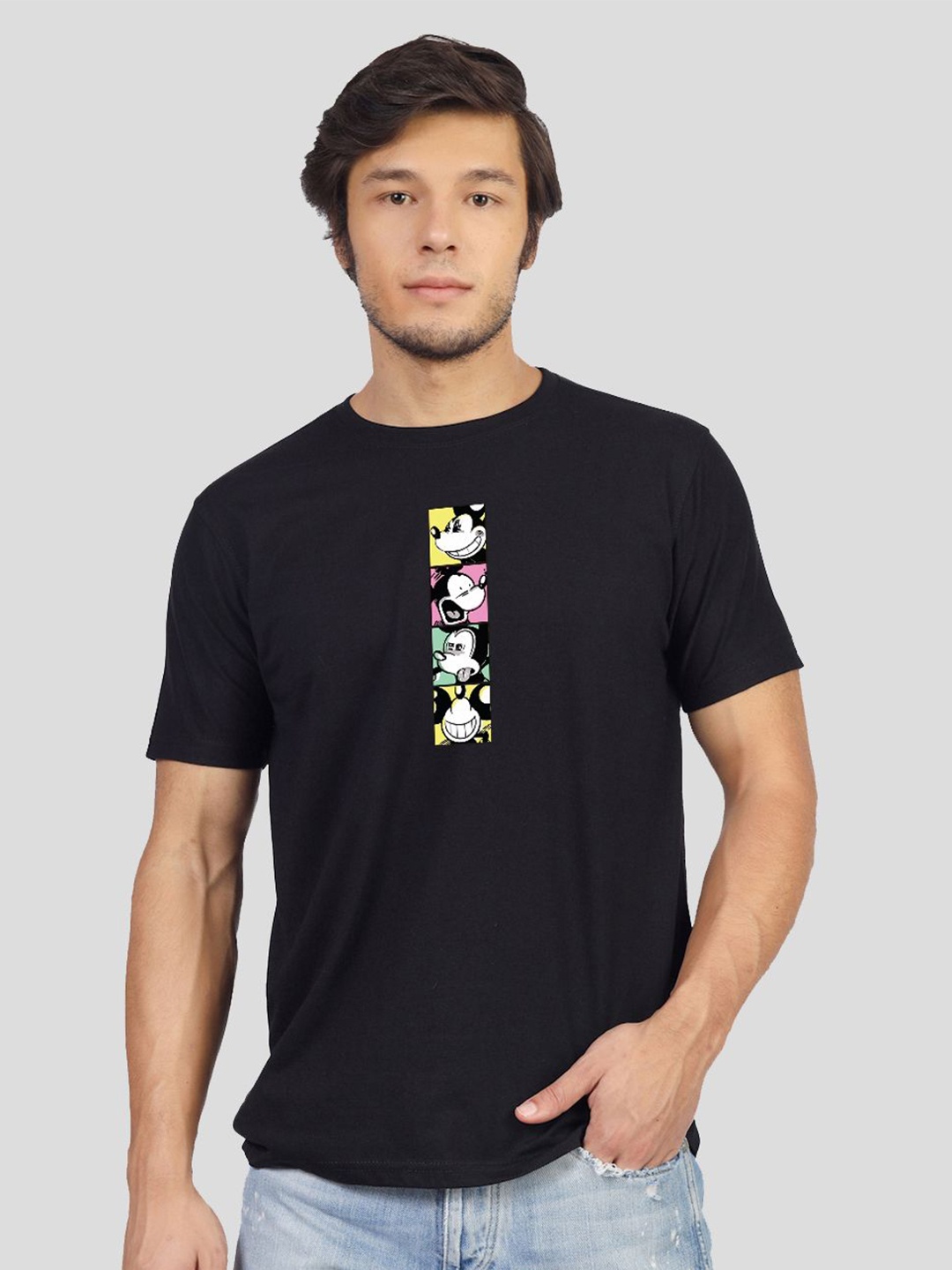 

Greylongg Men Mickey Mouse Graphic Printed Round Neck T-shirt, Black